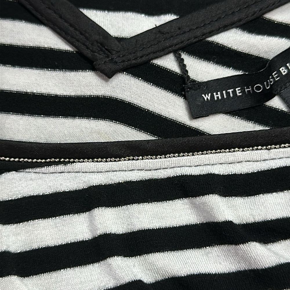 WHBM Black & White Stripe with Silver Thread Short Sleeve T-shirt Size Medium - Picture 5 of 6